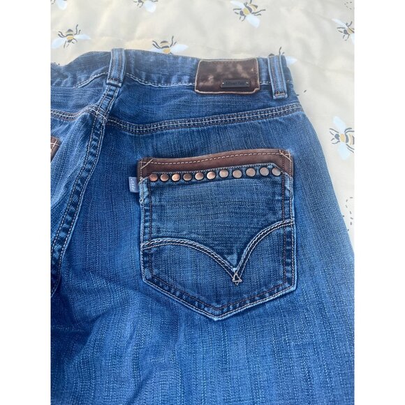 Levis Silver Tab Mens Blue Jeans Bootcut  Medium Wash Leather Details Sz 33x32 - Picture 1 of 9